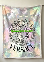 Iridescent Holographic Versace Pastel Medusa Print Fleece Throw Blanket IMG_1377